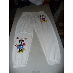 Disney Mickey Mouse White Sweatpants 1X Womens Drawstring Casual